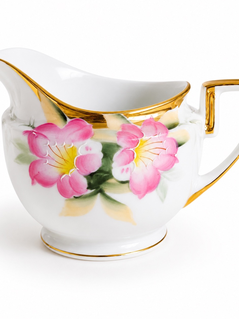Noritake White Porcelain Creamer with Pink Floral Motif and Gold Trim like NEW